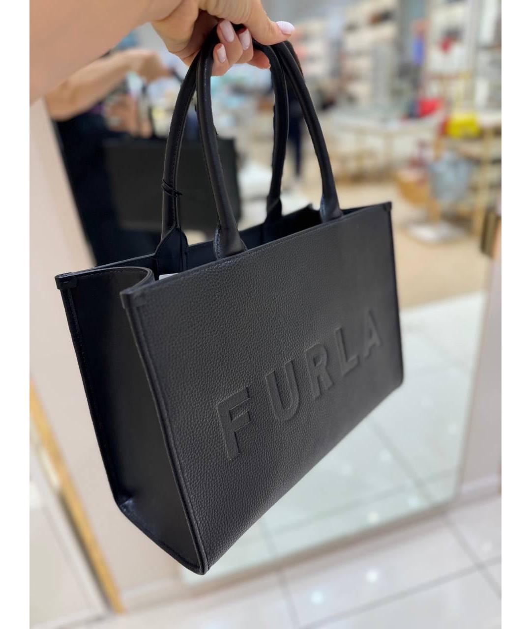FURLA Черная кожаная сумка тоут, фото 3