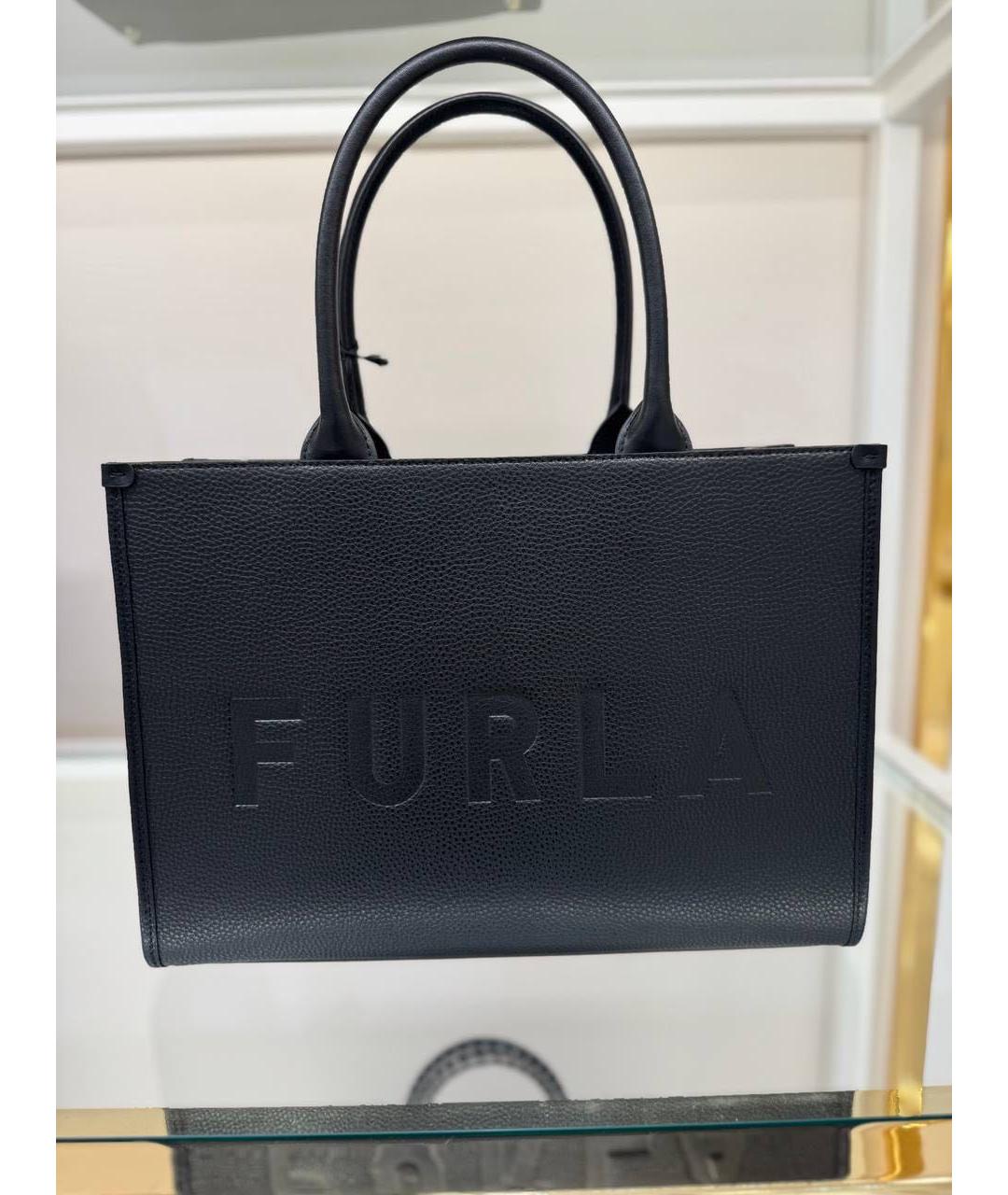 FURLA Черная кожаная сумка тоут, фото 2