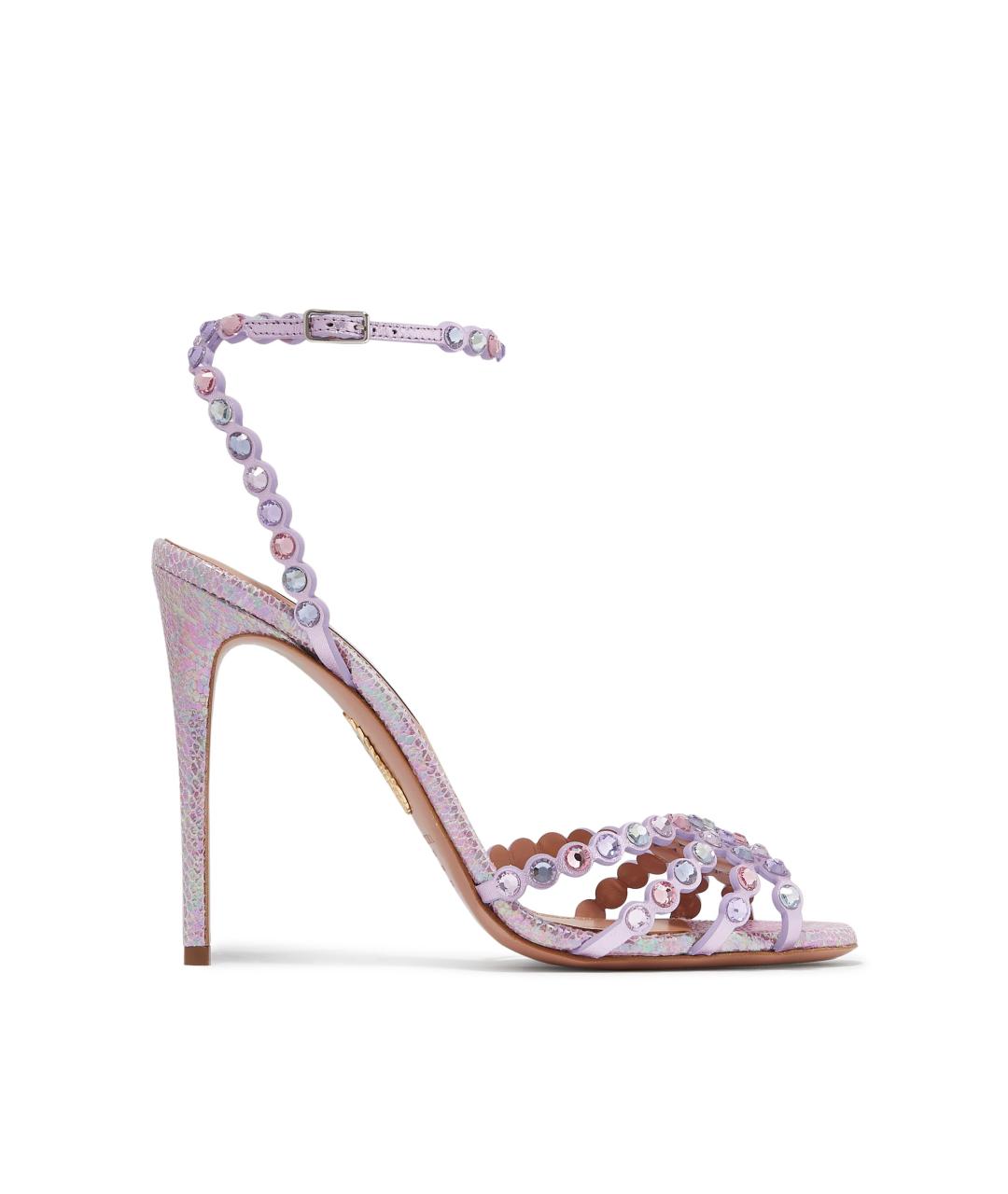 AQUAZZURA Фиолетовые кожаные босоножки, фото 10