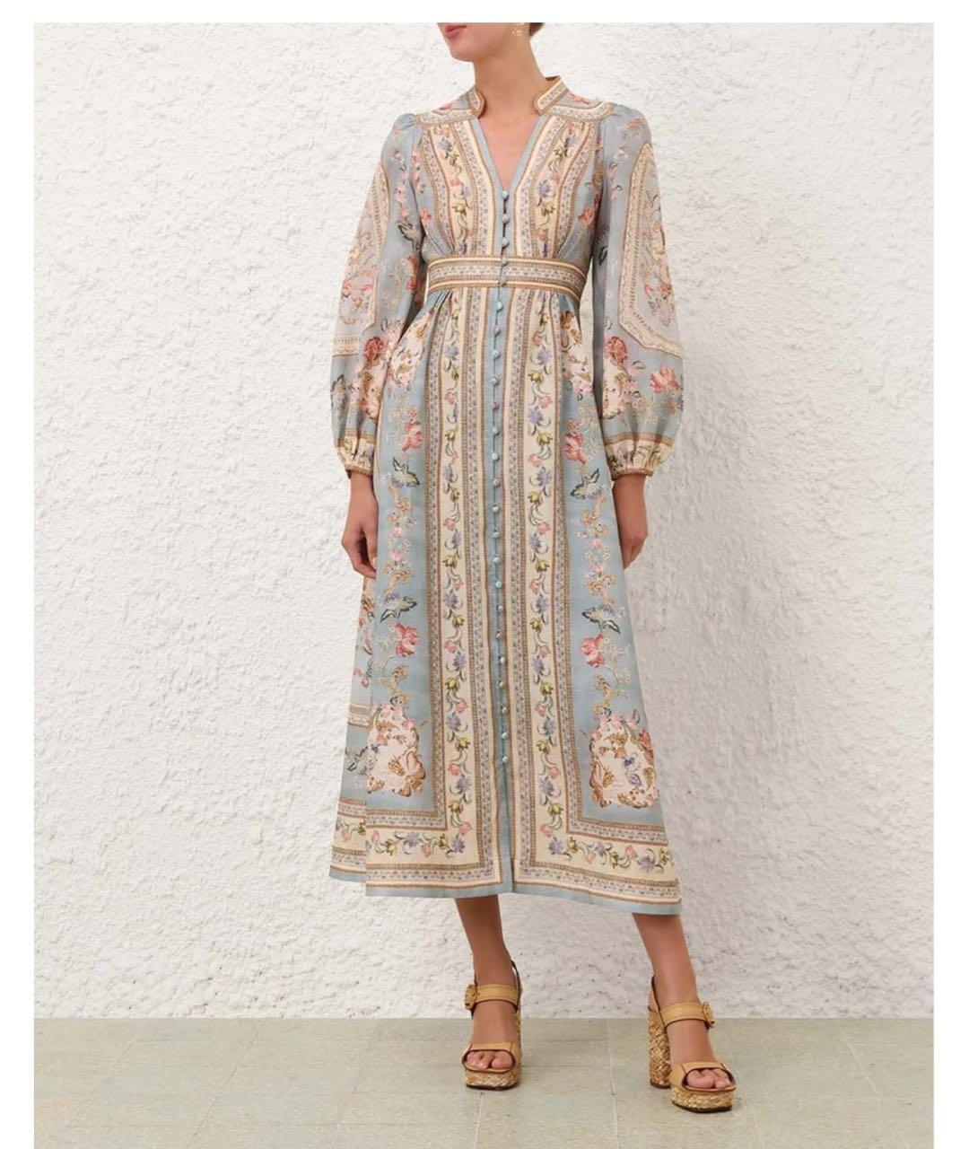 ZIMMERMANN Голубое льняное коктейльное платье, фото 2