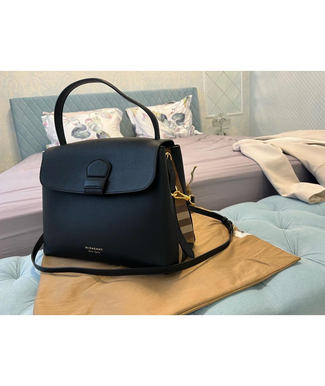 BURBERRY Черная кожаная сумка с короткими ручками, фото 2