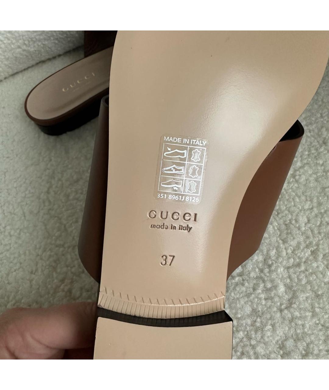 GUCCI Коричневые кожаные шлепанцы, фото 7