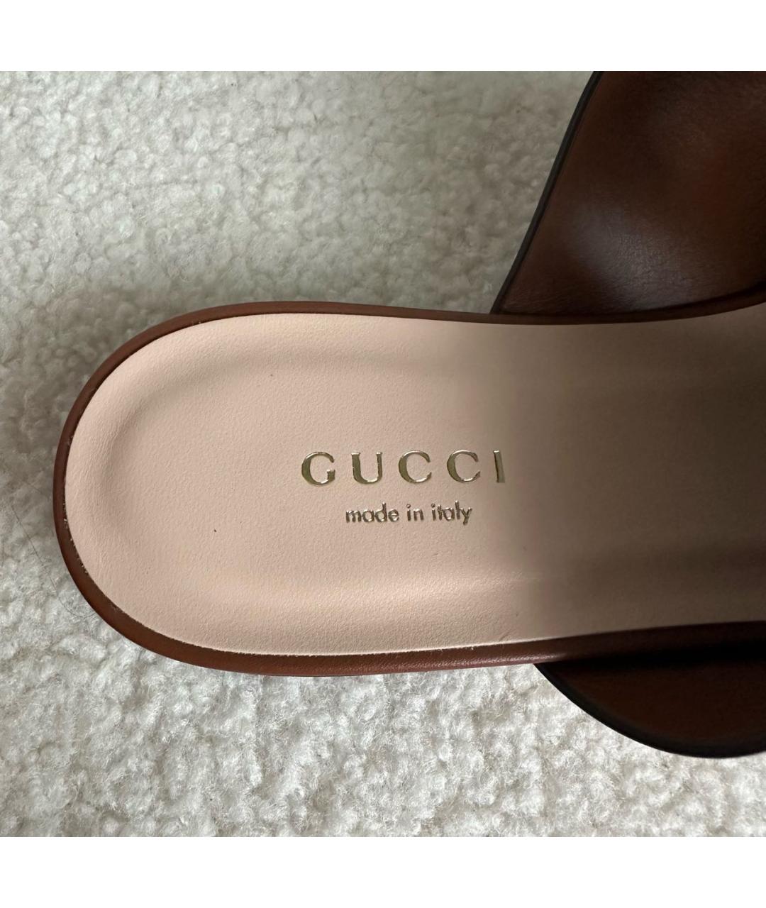 GUCCI Коричневые кожаные шлепанцы, фото 2