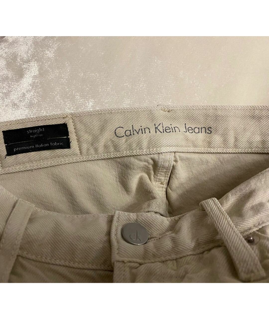 CALVIN KLEIN JEANS Бежевые хлопковые прямые джинсы, фото 3