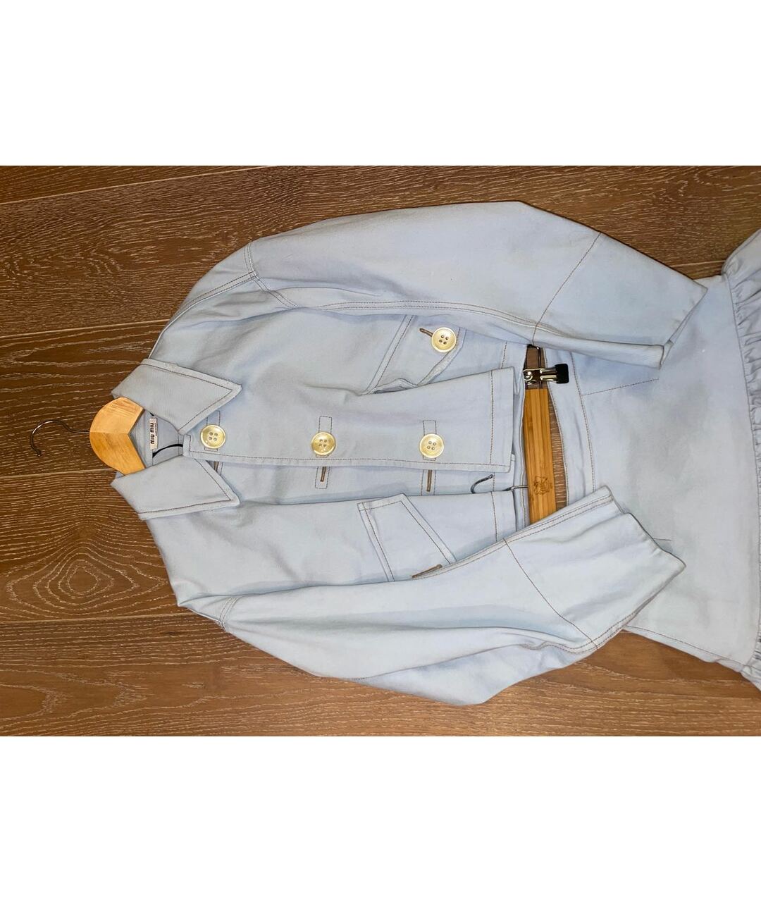 MIU MIU Голубой полиэстеровый костюм с брюками, фото 9