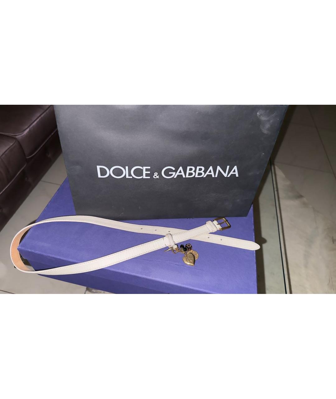 DOLCE&GABBANA Белый кожаный ремень, фото 6