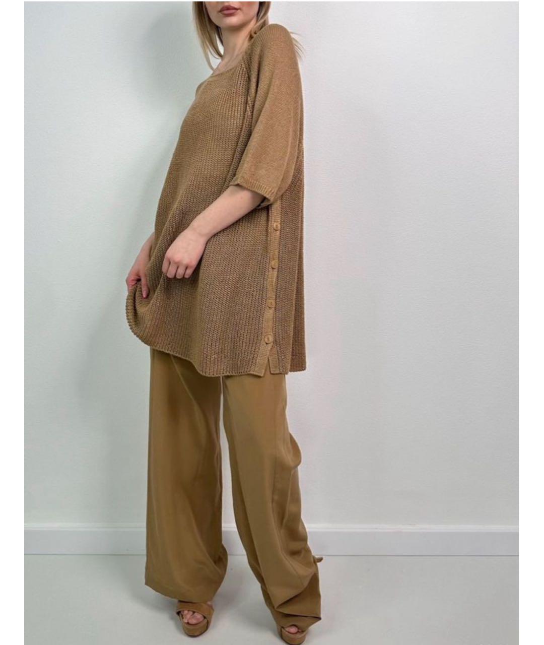 MAX MARA Бежевые шелковые прямые брюки, фото 7