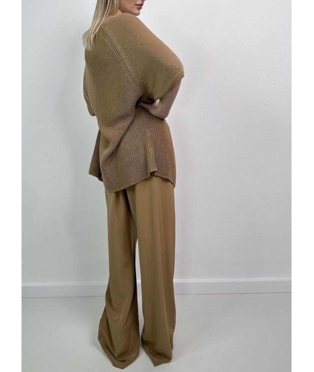 MAX MARA Бежевые шелковые прямые брюки, фото 2