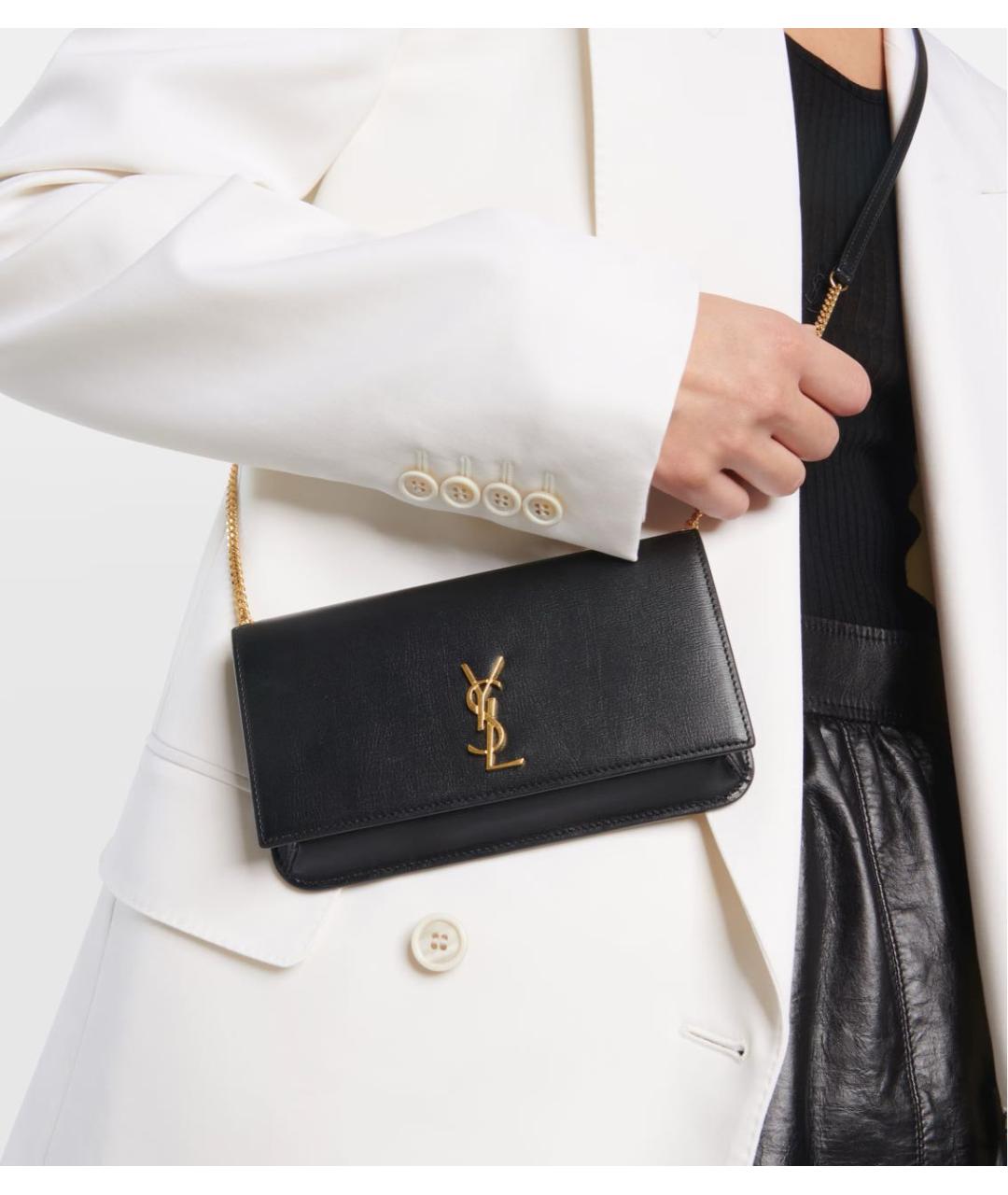 SAINT LAURENT Черная кожаная сумка через плечо, фото 4