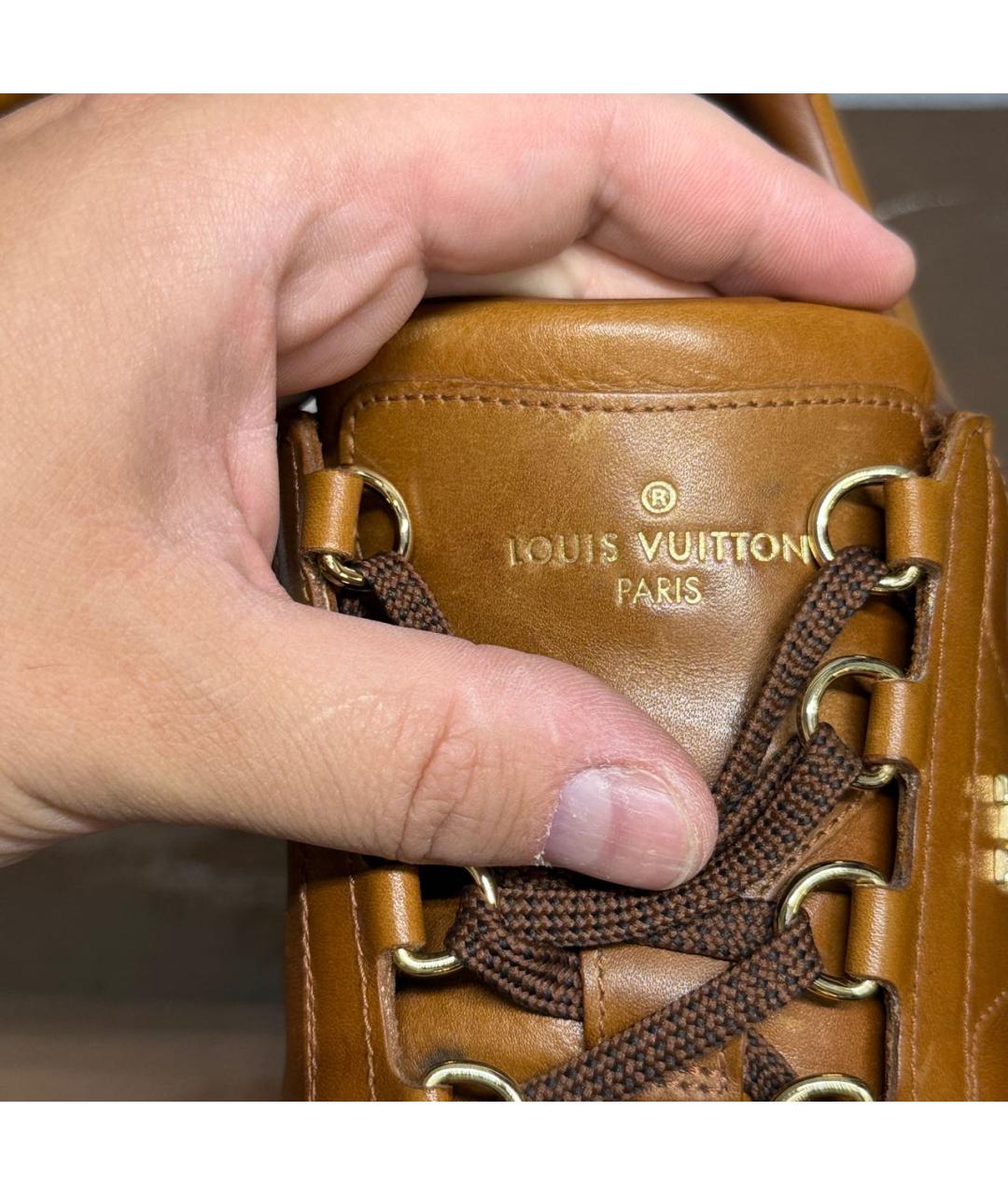 LOUIS VUITTON Коричневые кожаные низкие кроссовки / кеды, фото 7