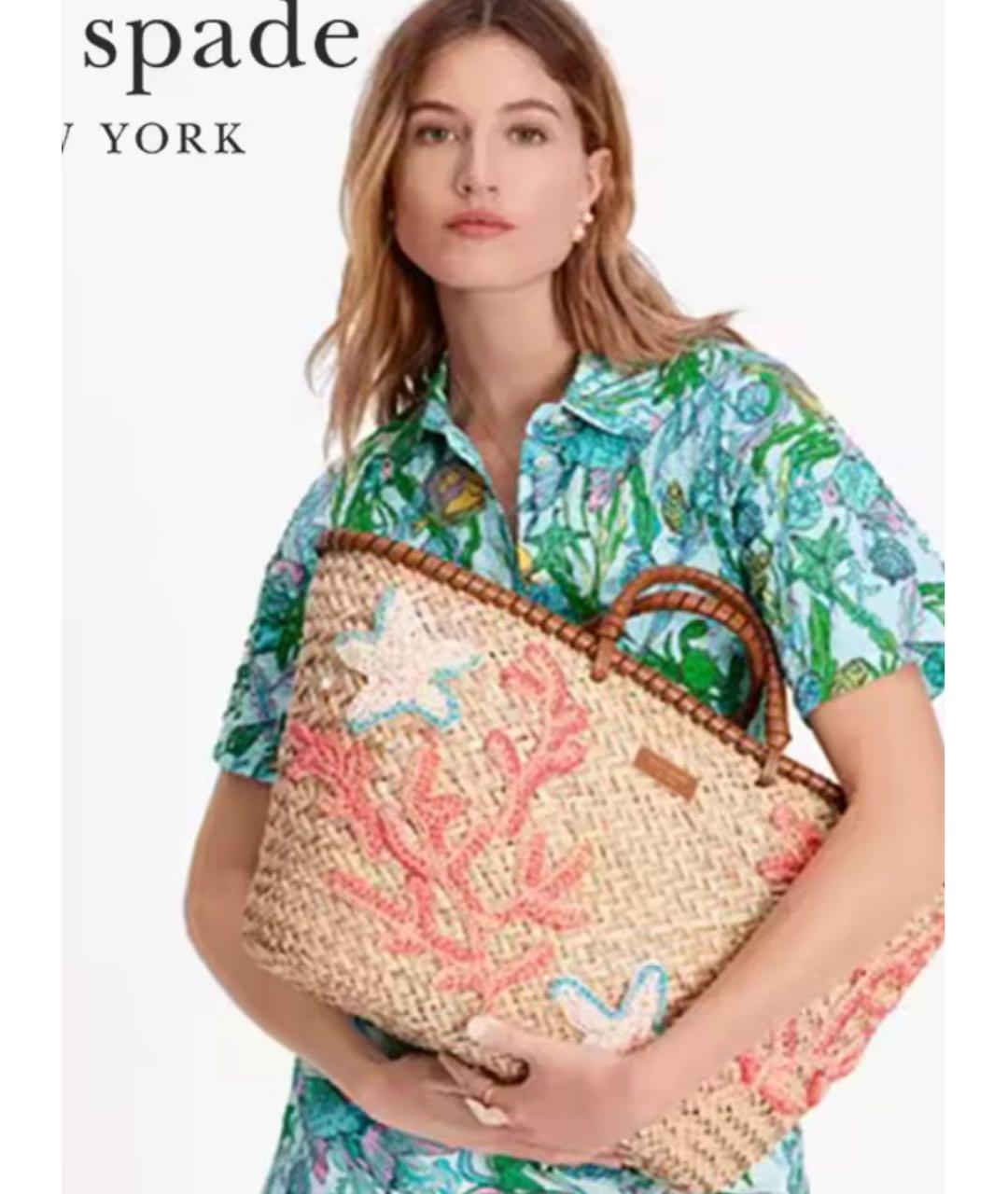 KATE SPADE Бежевая пелетеная пляжная сумка, фото 2