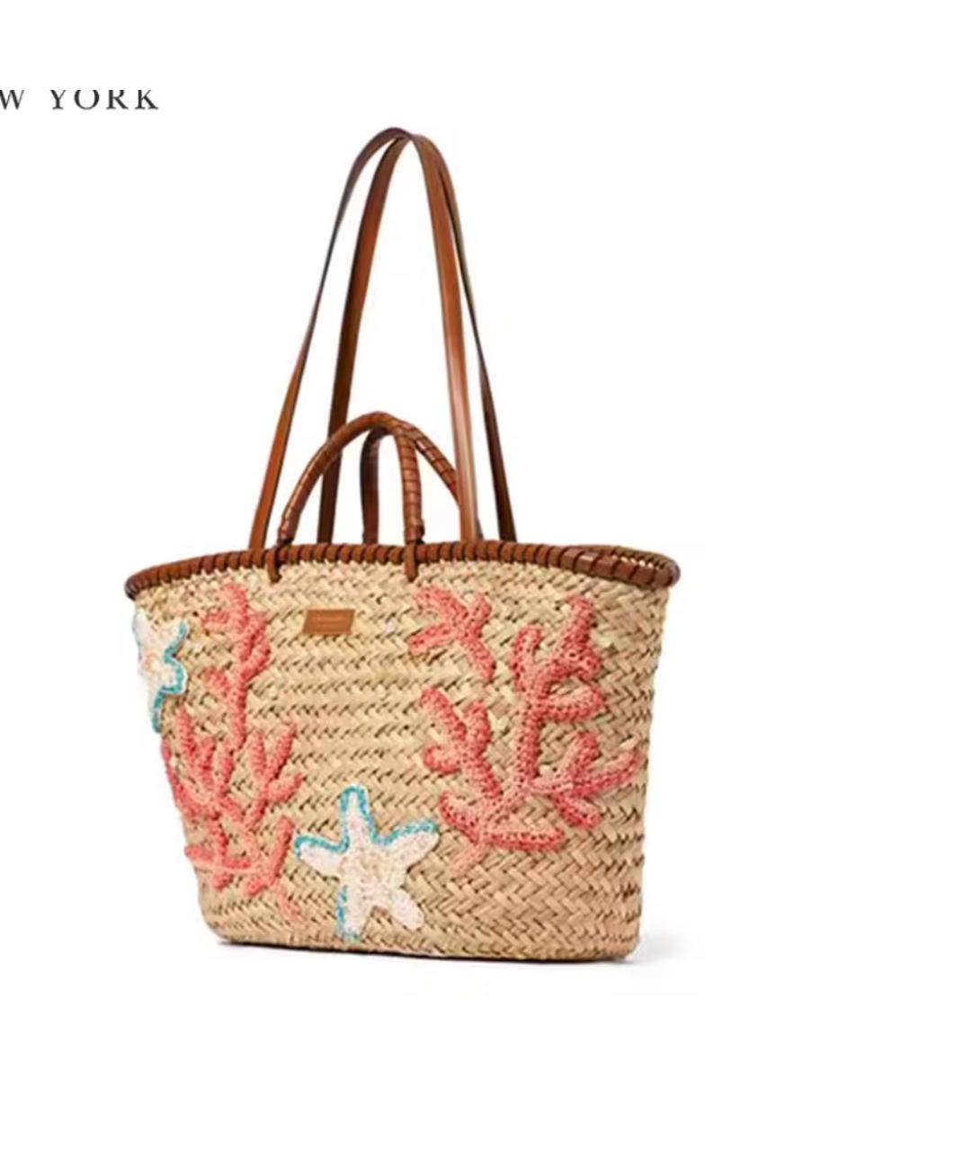 KATE SPADE Бежевая пелетеная пляжная сумка, фото 4