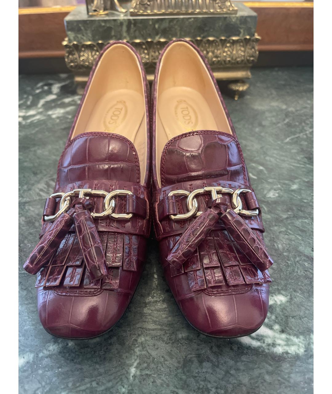 TOD'S Бордовые кожаные туфли, фото 4