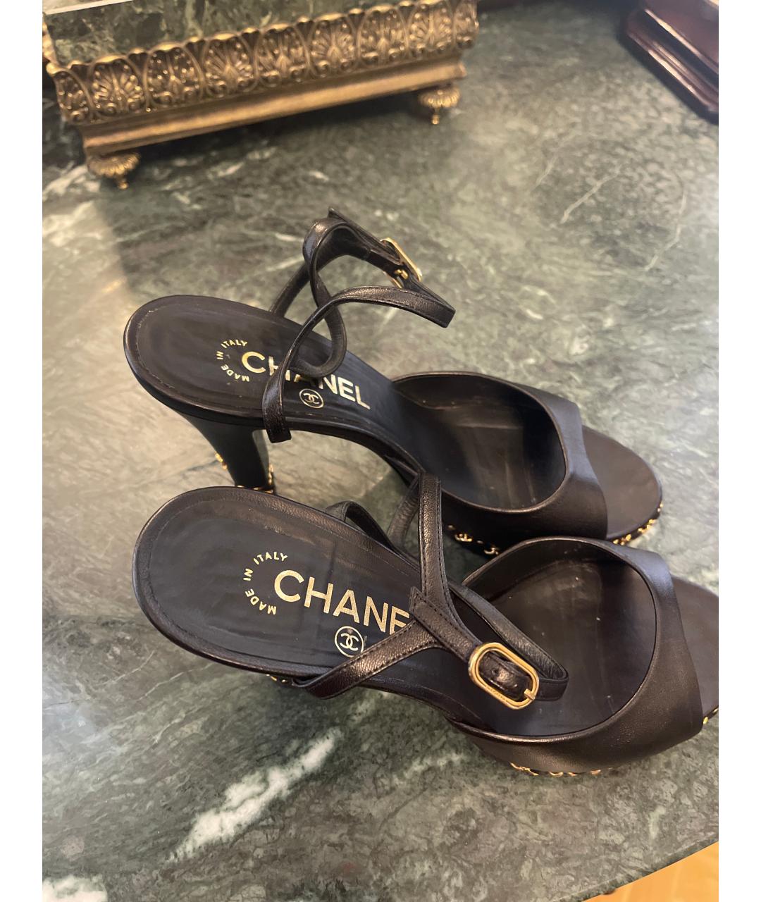 CHANEL Черные кожаные босоножки, фото 7