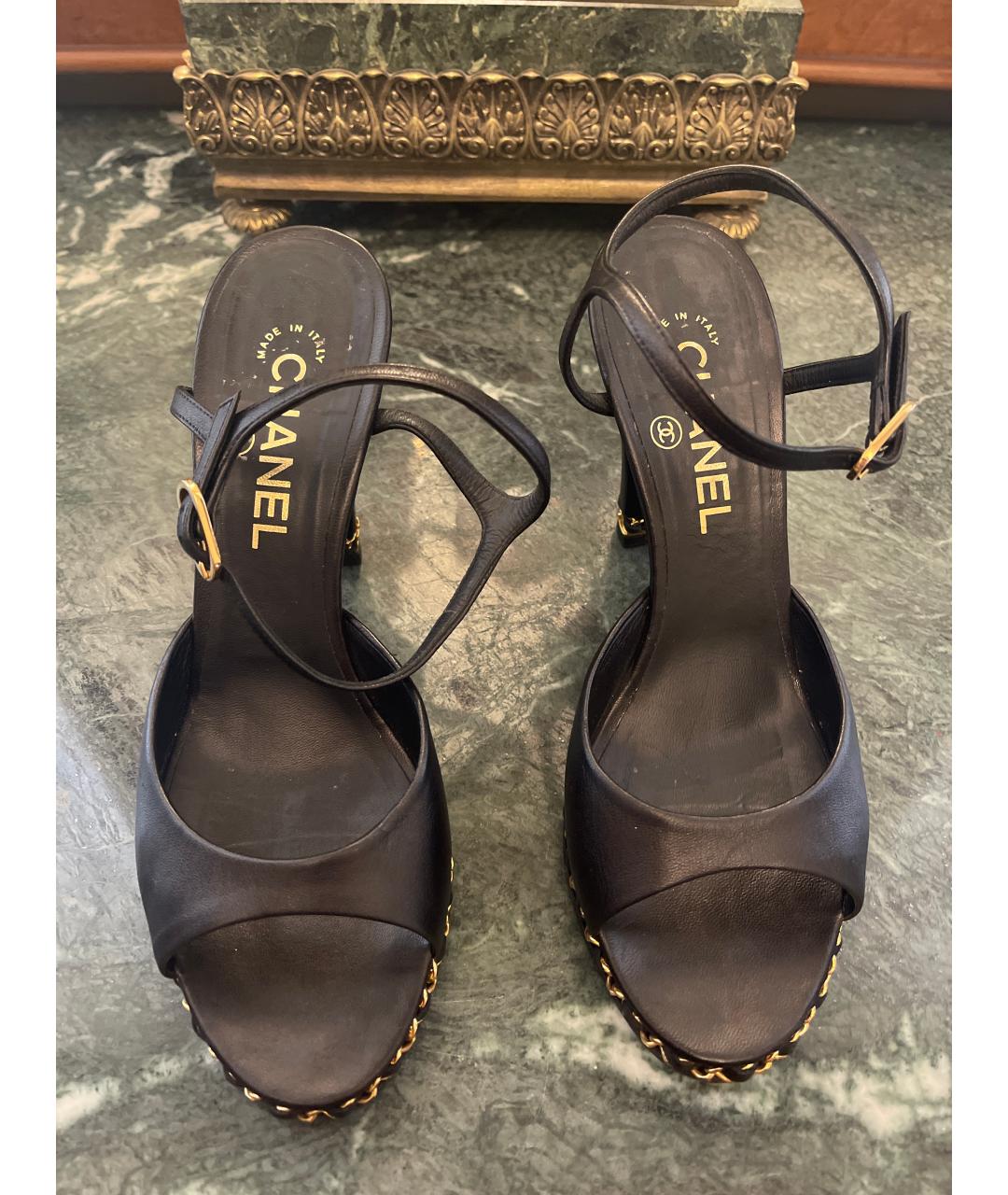 CHANEL Черные кожаные босоножки, фото 2