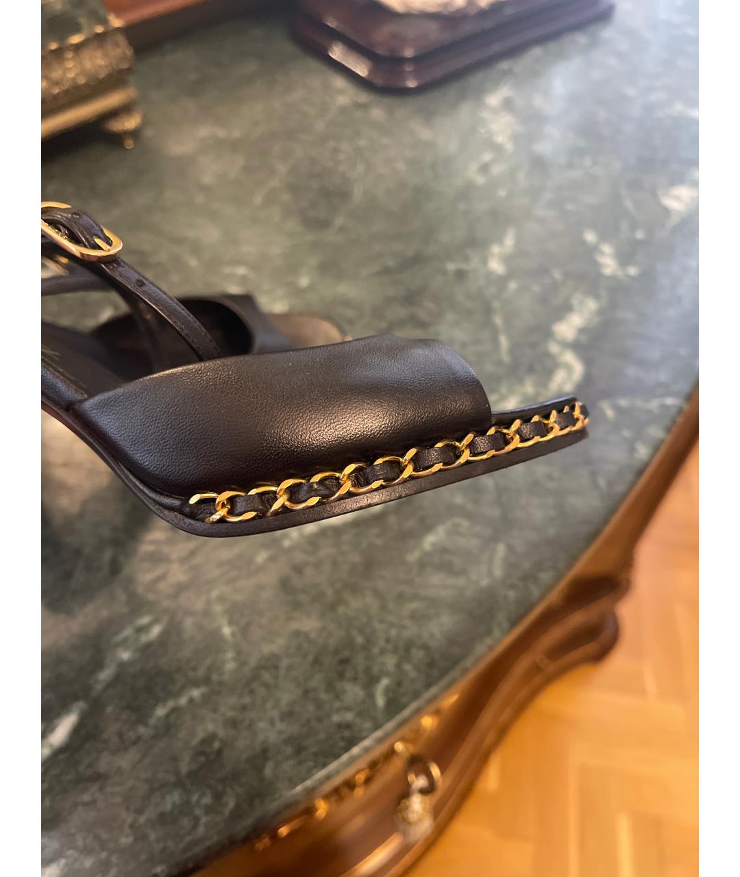 CHANEL Черные кожаные босоножки, фото 6
