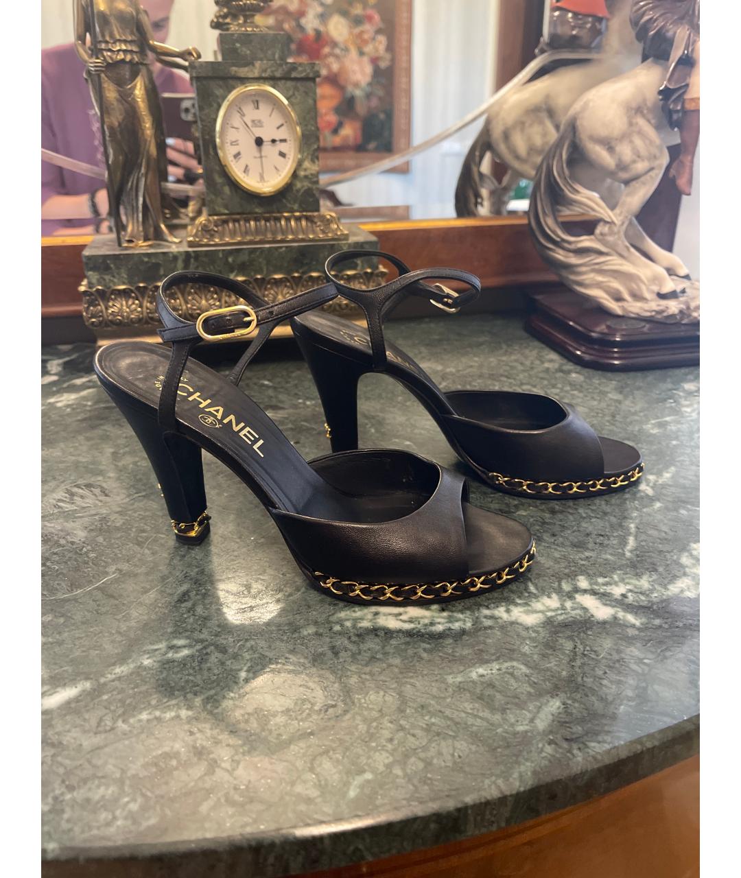 CHANEL Черные кожаные босоножки, фото 8