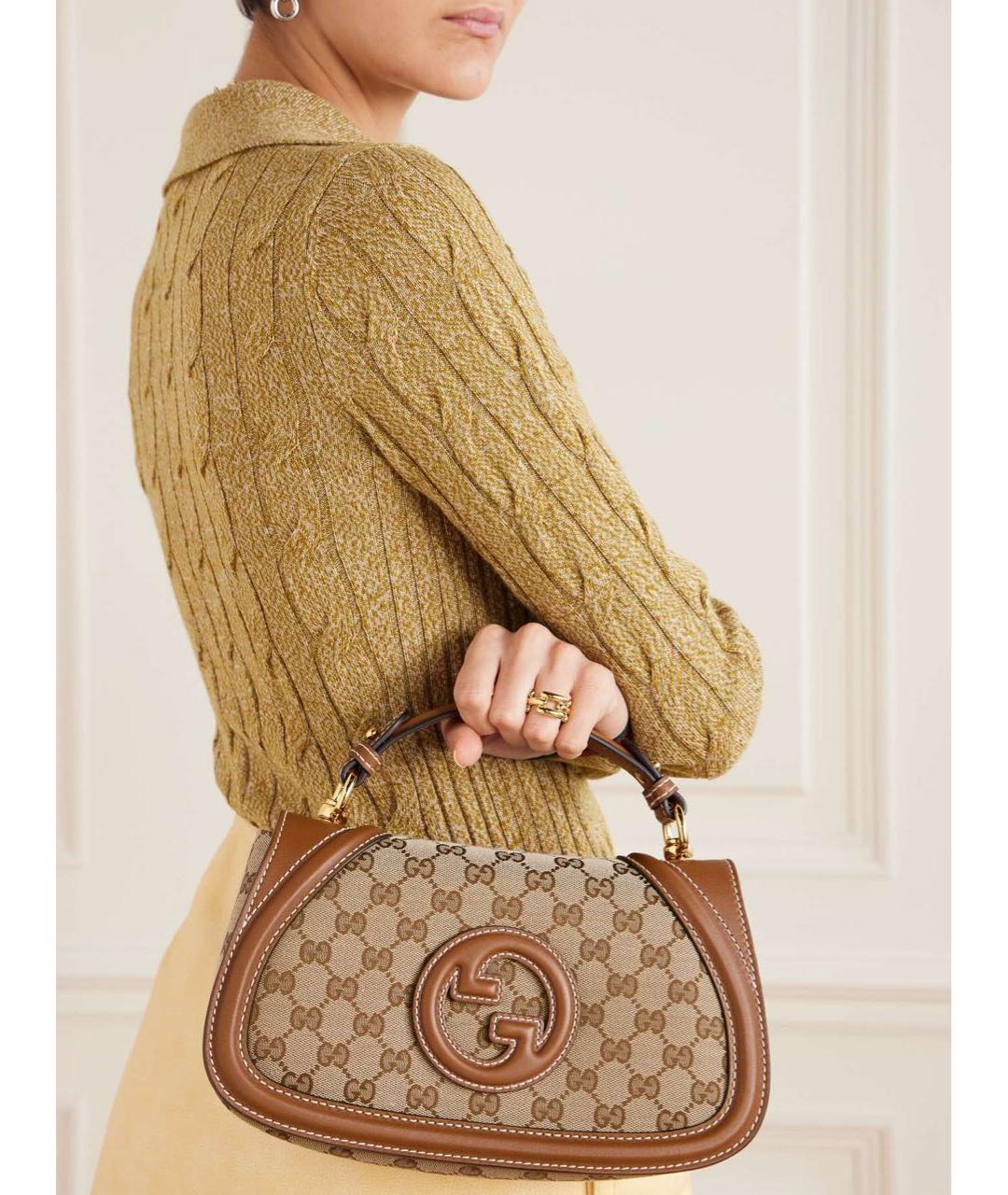 GUCCI Коричневая жаккардовая сумка с короткими ручками, фото 6