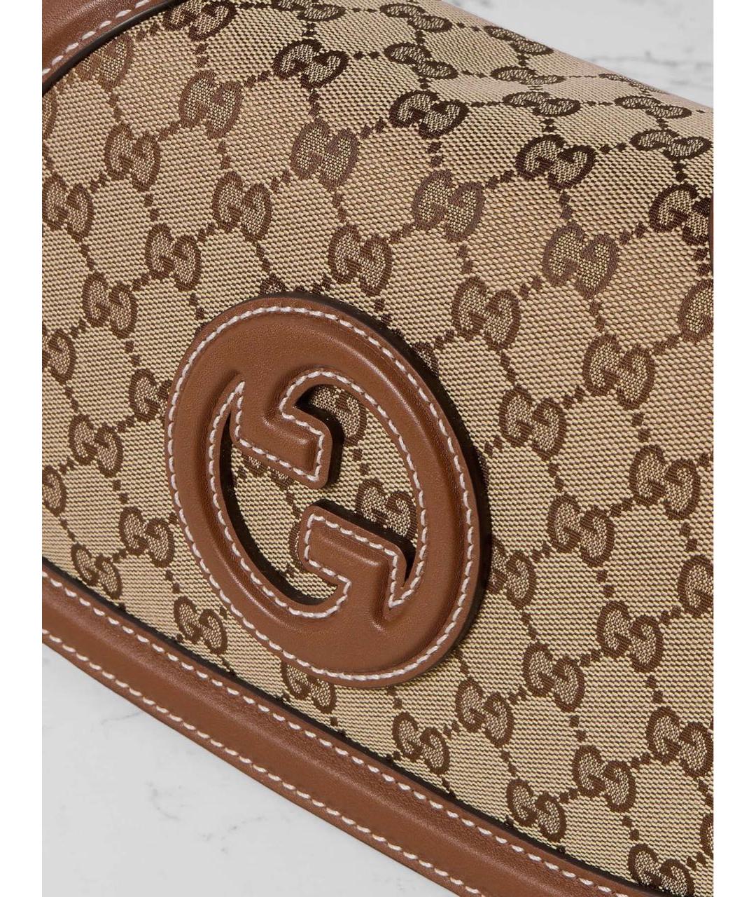 GUCCI Коричневая жаккардовая сумка с короткими ручками, фото 2