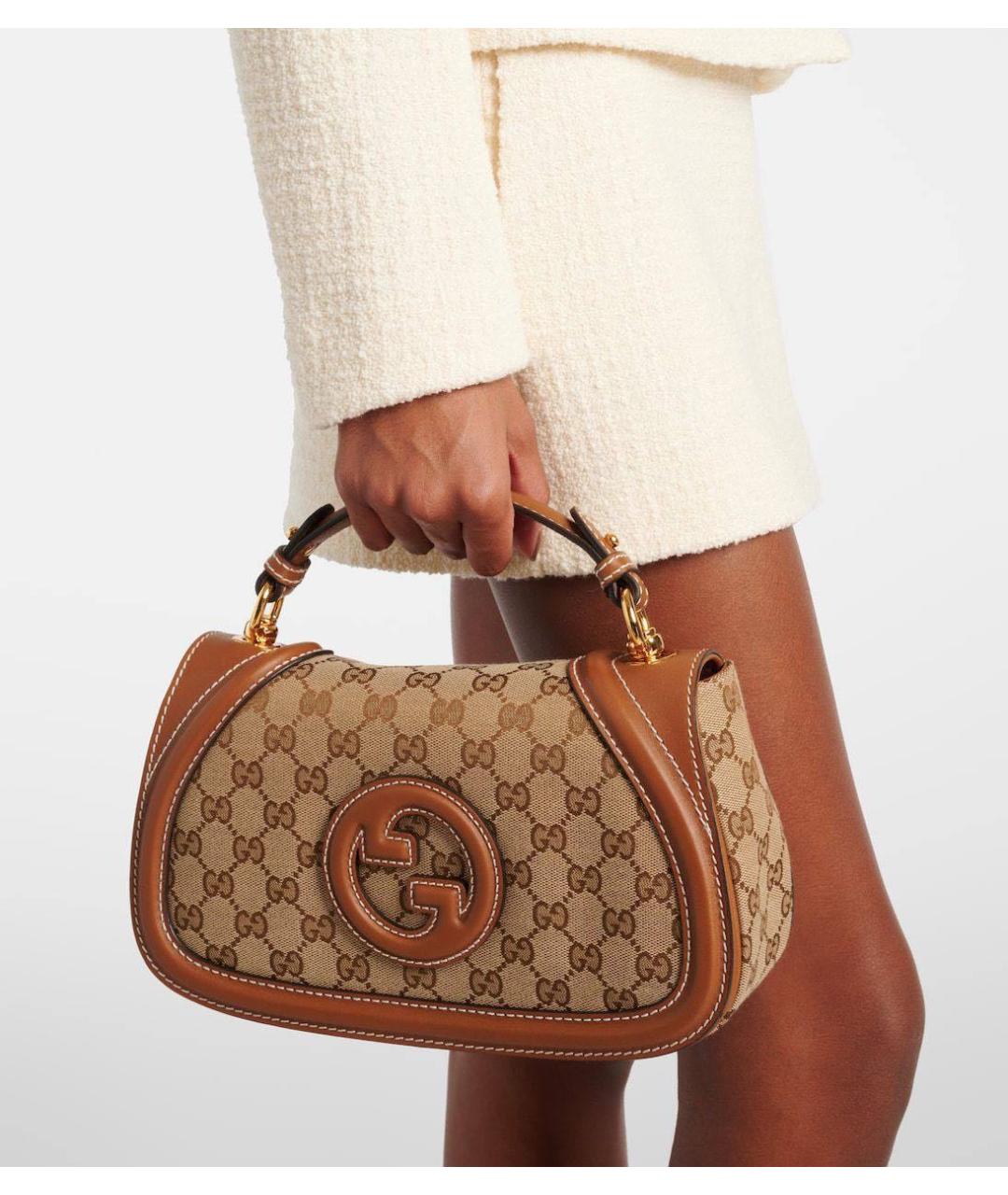 GUCCI Коричневая жаккардовая сумка с короткими ручками, фото 5