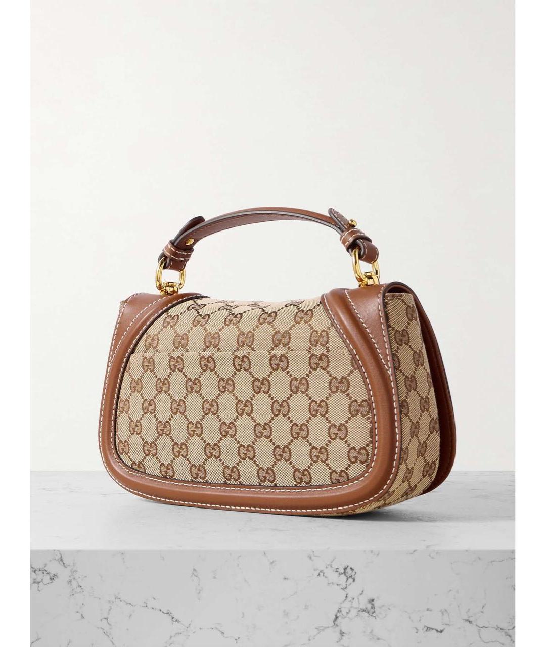 GUCCI Коричневая жаккардовая сумка с короткими ручками, фото 3