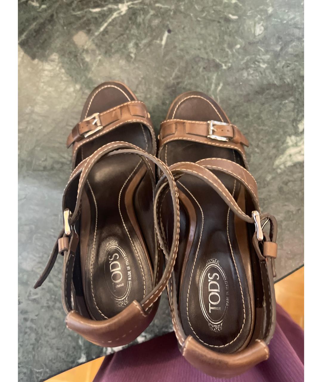 TOD'S Коричневые кожаные босоножки, фото 3