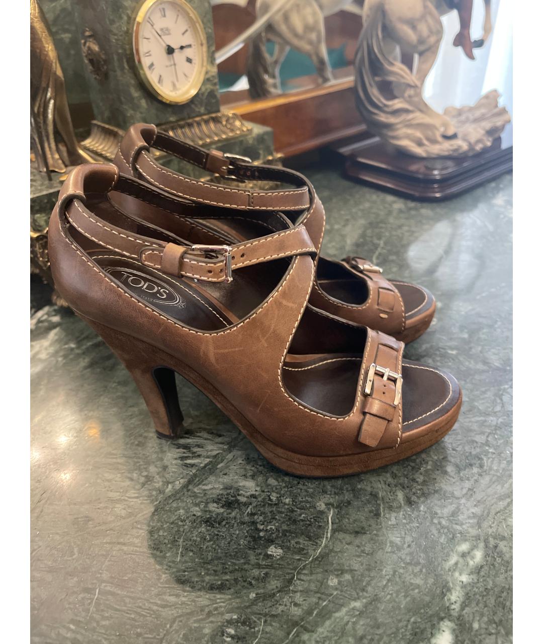 TOD'S Коричневые кожаные босоножки, фото 6