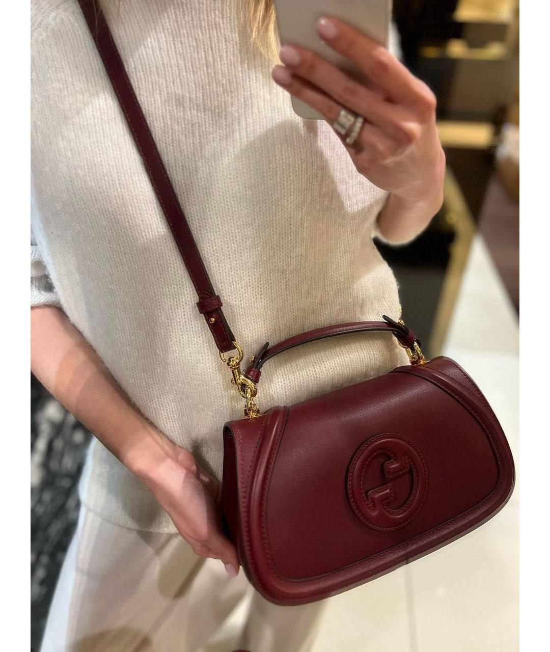 GUCCI Бордовая кожаная сумка с короткими ручками, фото 4