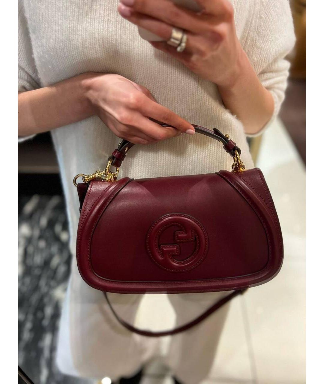 GUCCI Бордовая кожаная сумка с короткими ручками, фото 2