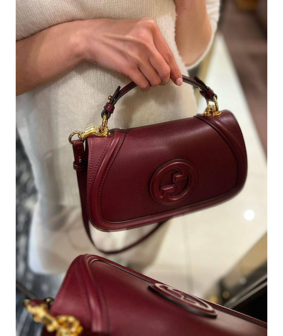 GUCCI Бордовая кожаная сумка с короткими ручками, фото 5