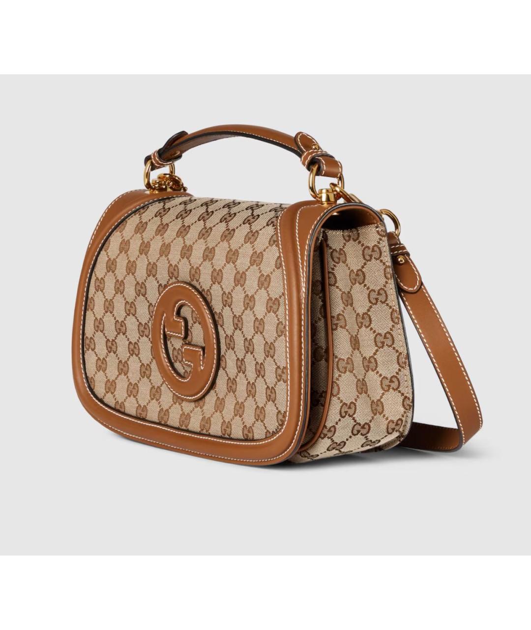 GUCCI Коричневая жаккардовая сумка с короткими ручками, фото 3