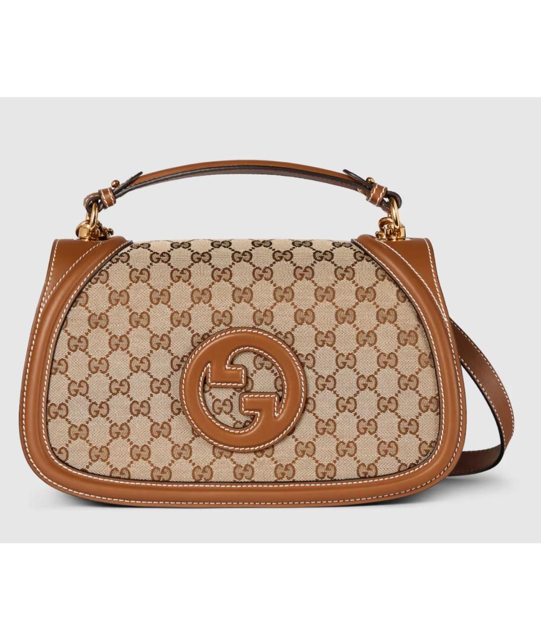 GUCCI Коричневая жаккардовая сумка с короткими ручками, фото 2