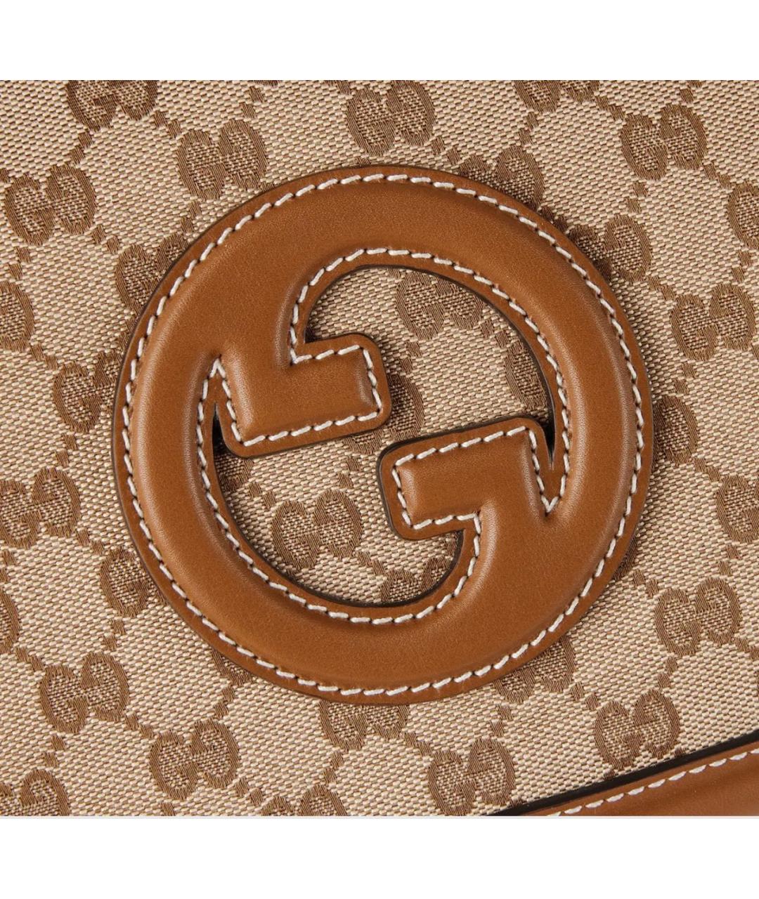 GUCCI Коричневая жаккардовая сумка с короткими ручками, фото 6