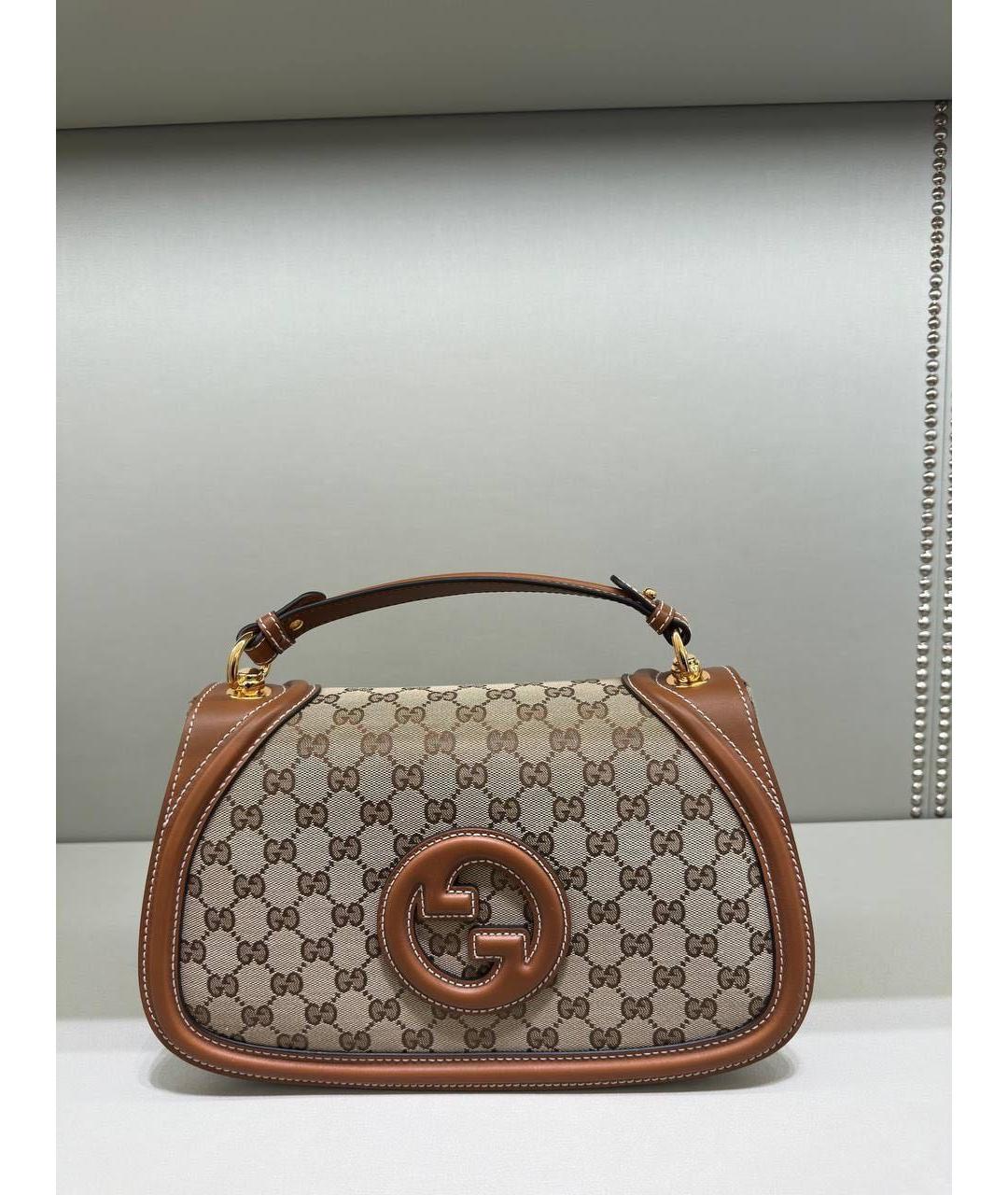 GUCCI Коричневая жаккардовая сумка с короткими ручками, фото 7