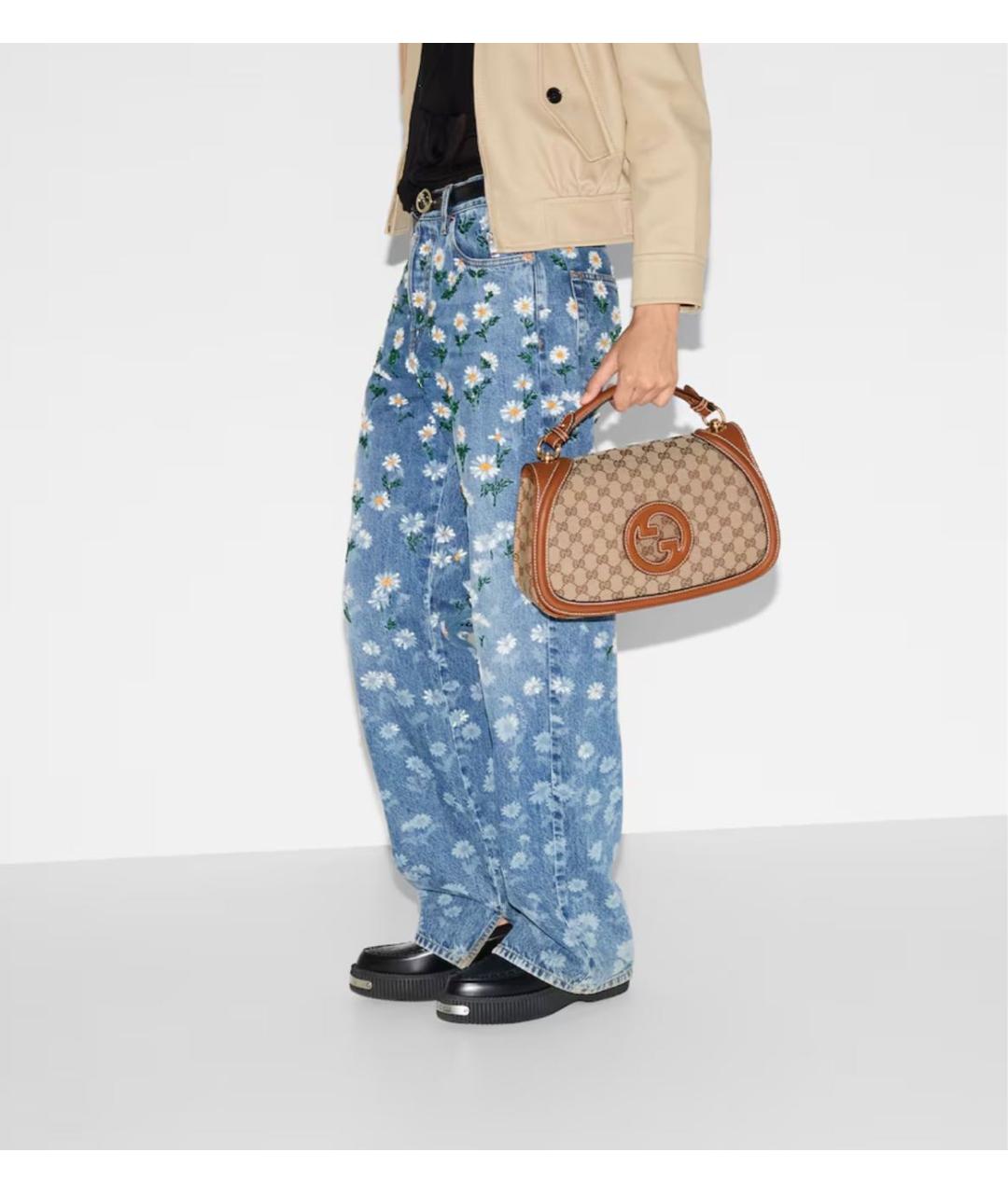 GUCCI Коричневая жаккардовая сумка с короткими ручками, фото 4