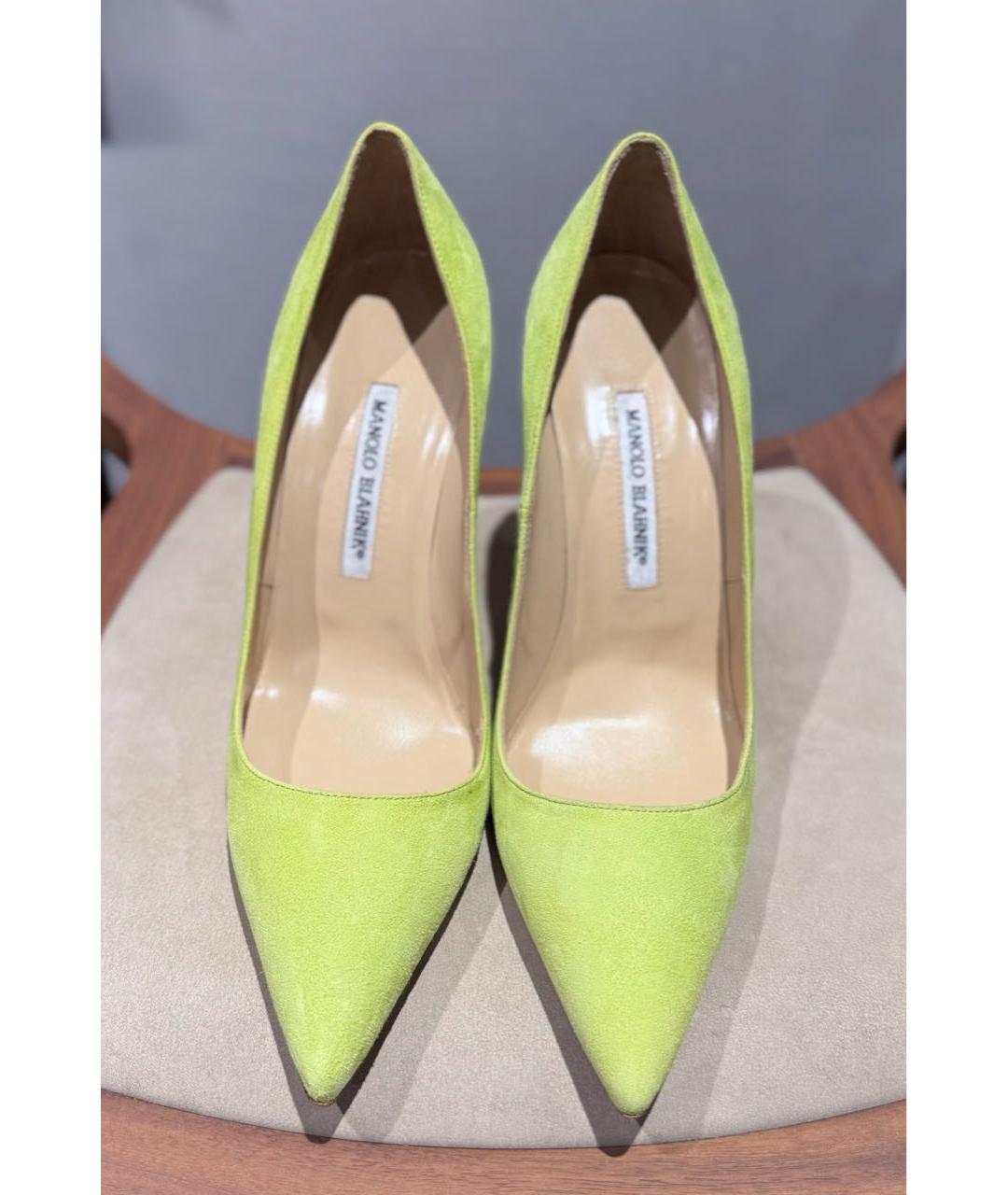 MANOLO BLAHNIK Салатовые замшевые туфли, фото 4