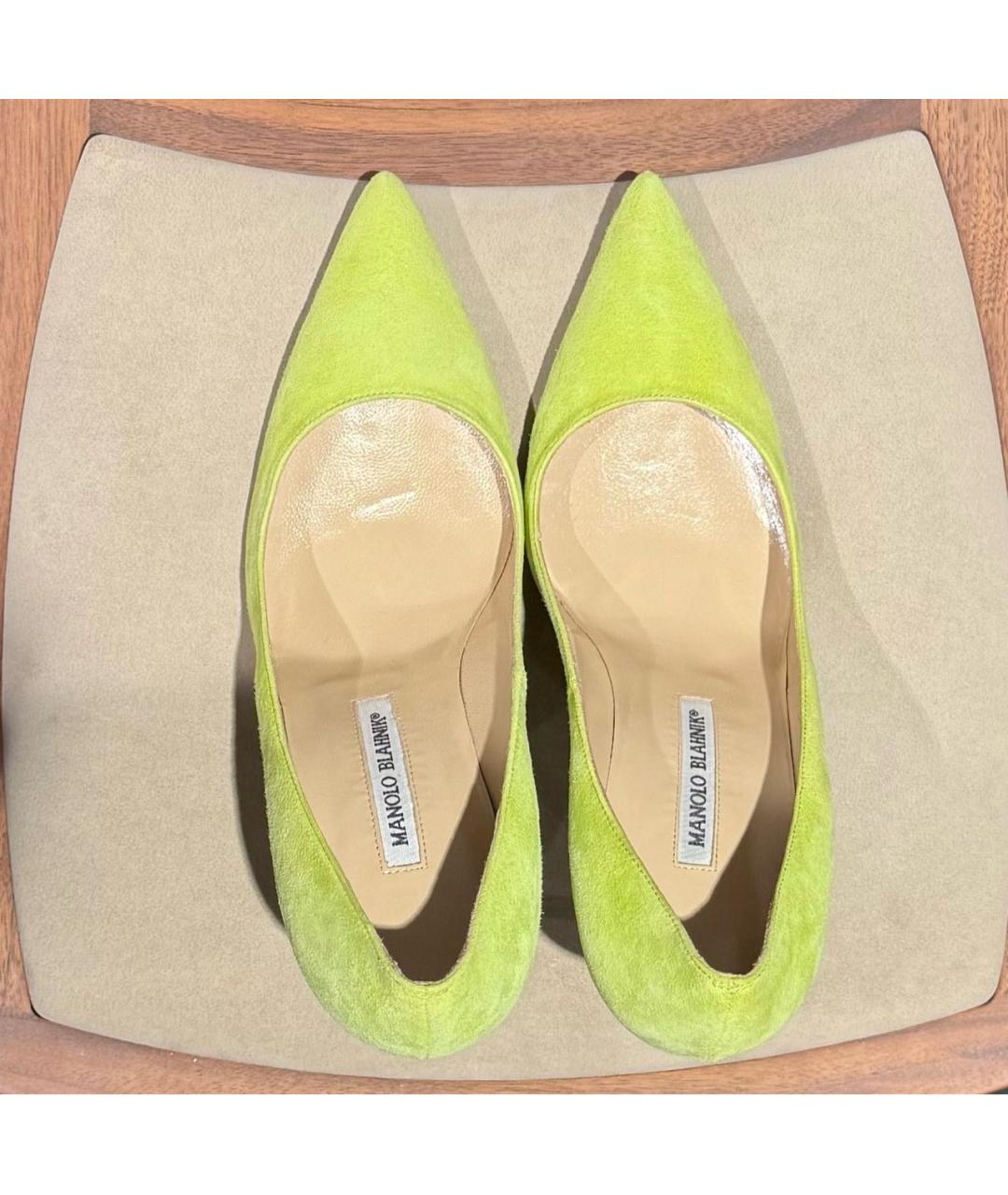 MANOLO BLAHNIK Салатовые замшевые туфли, фото 5