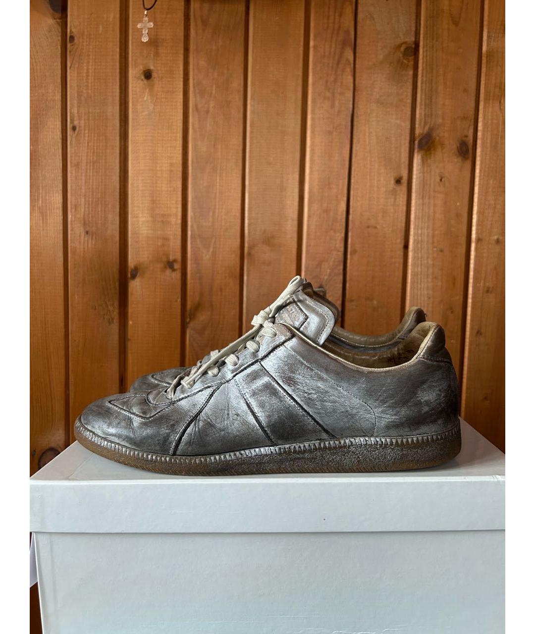 MAISON MARGIELA Серебряные кожаные низкие кроссовки / кеды, фото 8