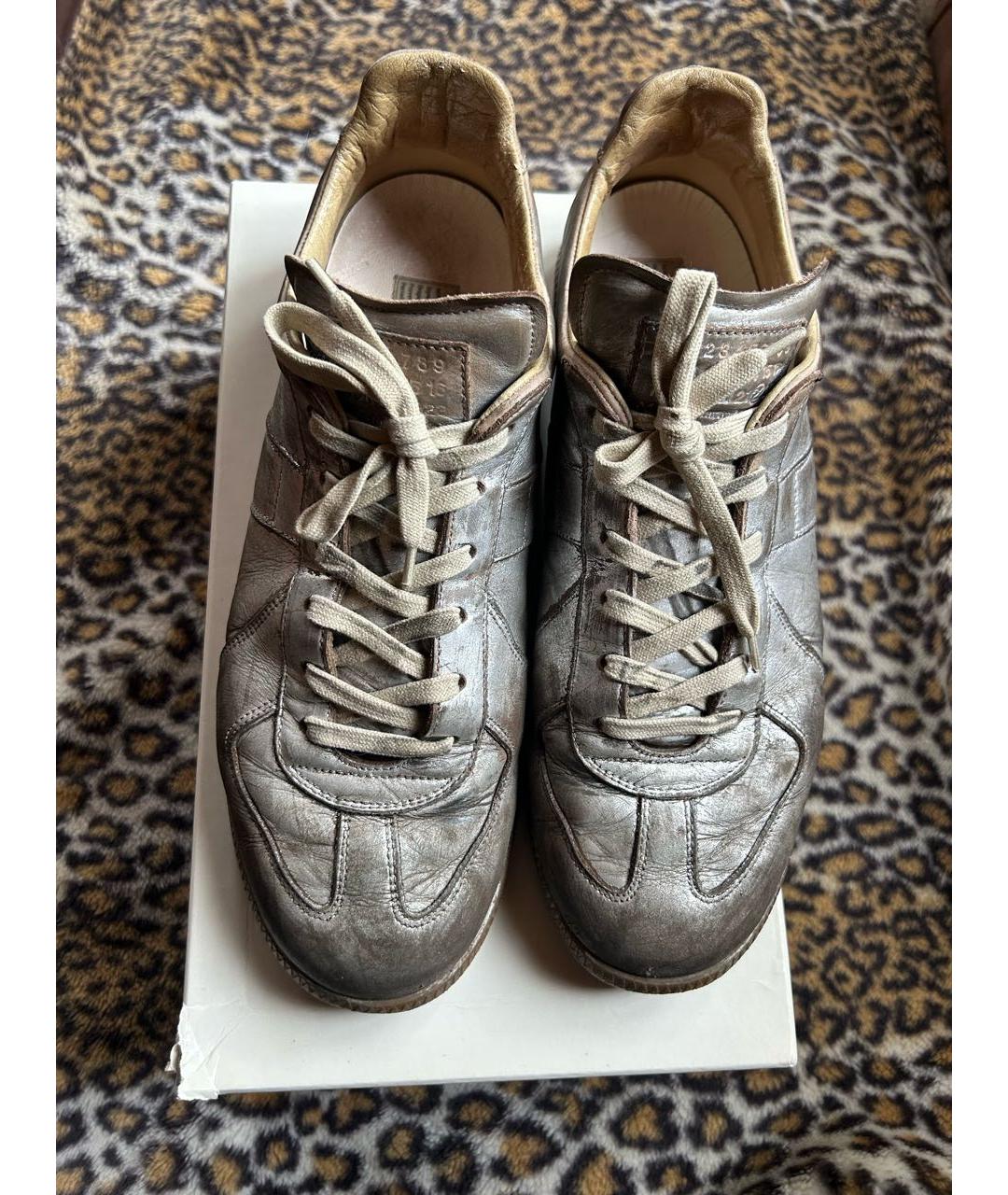 MAISON MARGIELA Серебряные кожаные низкие кроссовки / кеды, фото 2