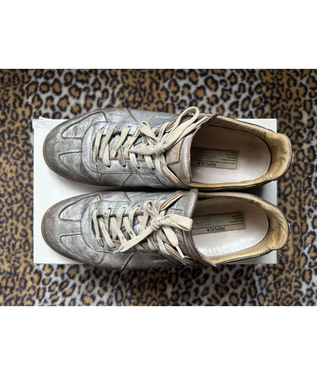 MAISON MARGIELA Серебряные кожаные низкие кроссовки / кеды, фото 3