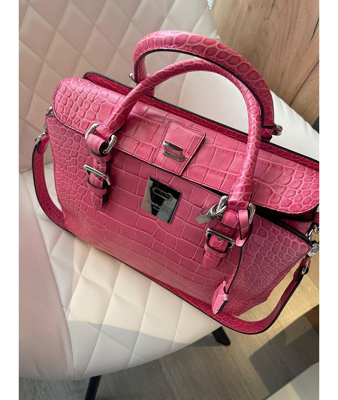 GIORGIO ARMANI Розовая кожаная сумка с короткими ручками, фото 4