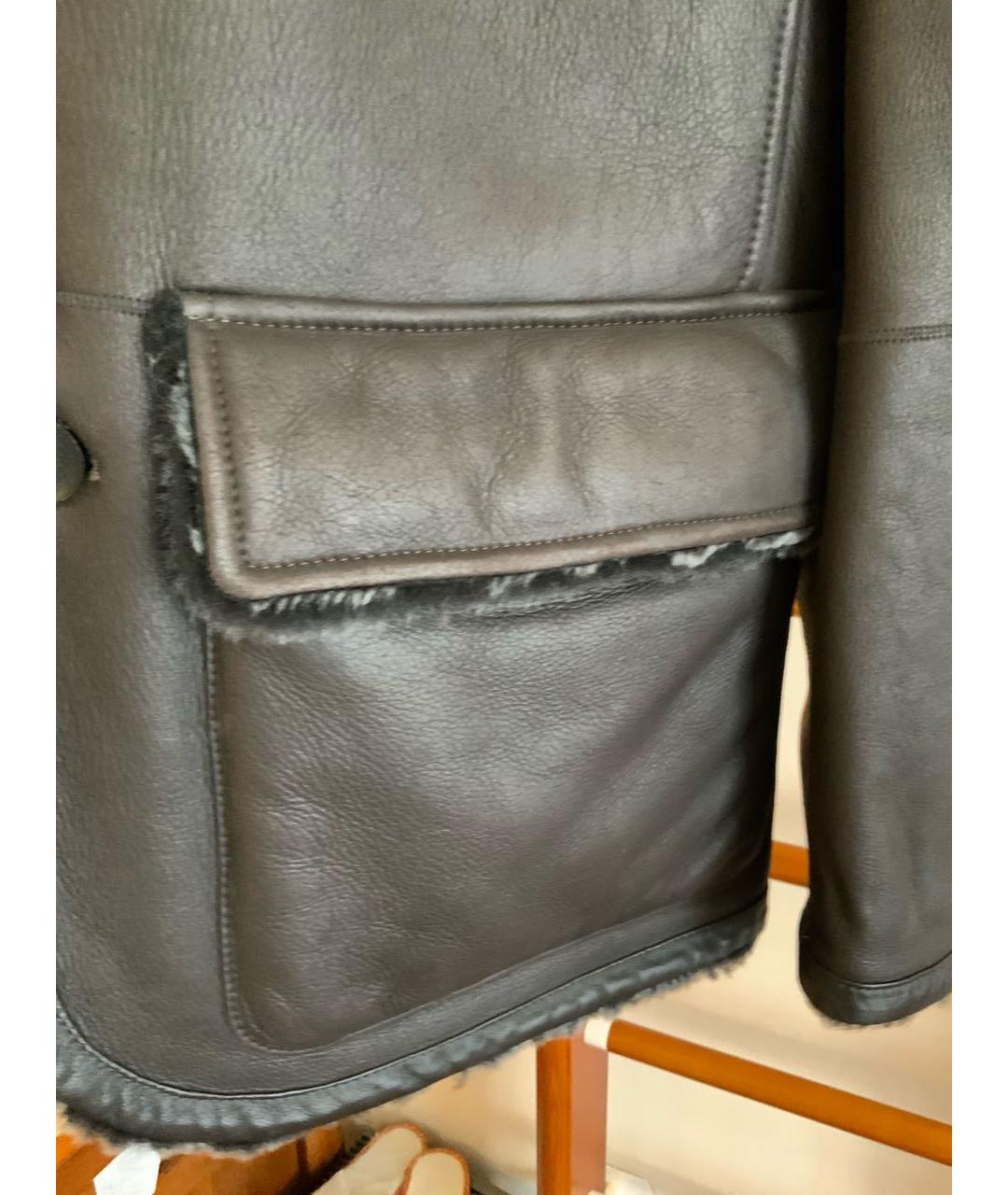 CANALI Антрацитовая кожаная дубленка/шуба, фото 4