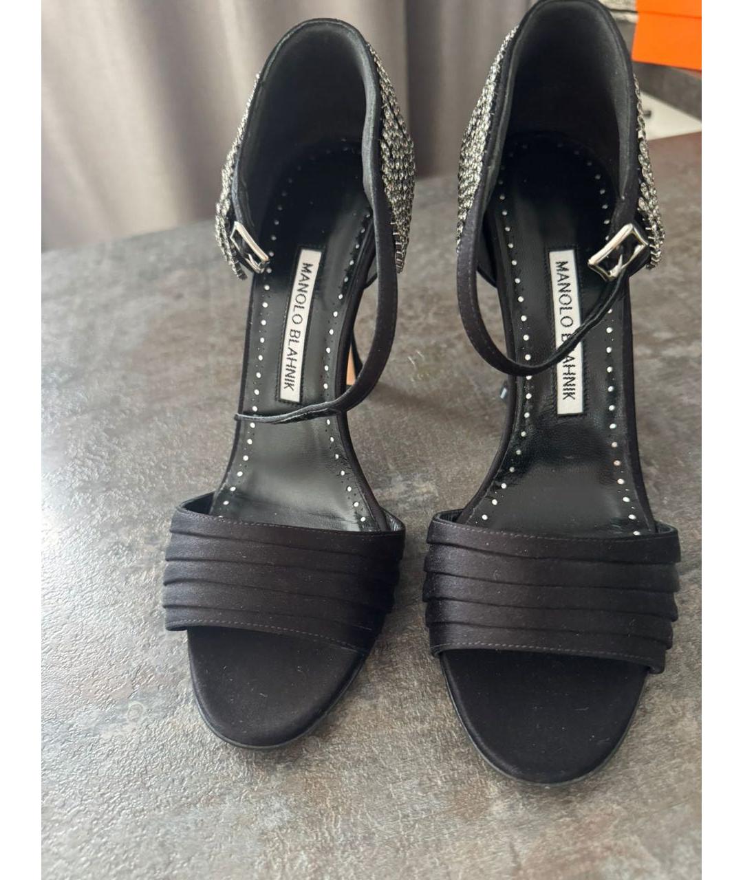 MANOLO BLAHNIK Черные текстильные босоножки, фото 2