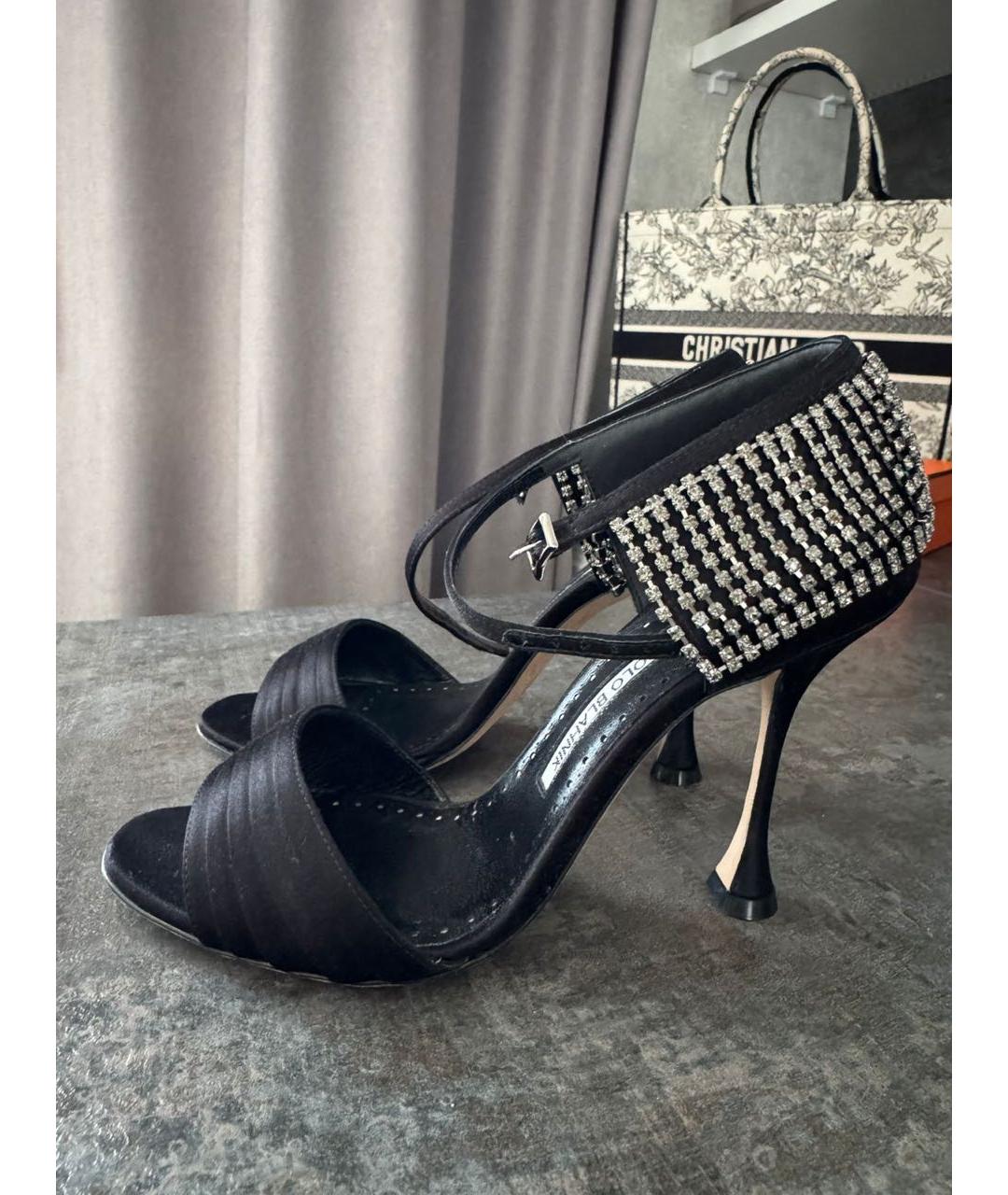 MANOLO BLAHNIK Черные текстильные босоножки, фото 5