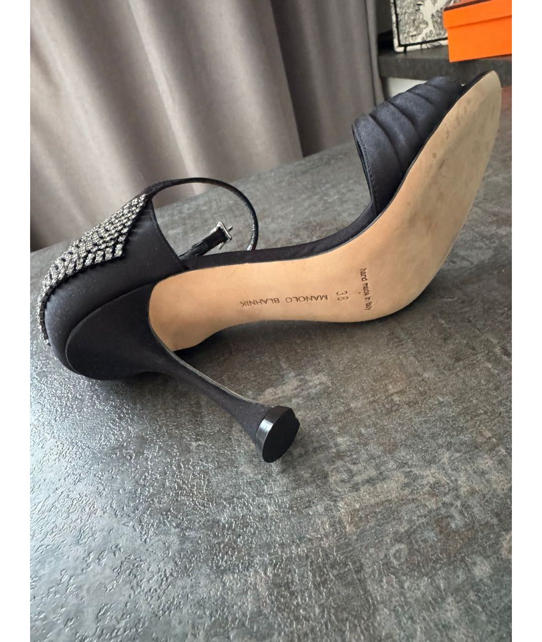 MANOLO BLAHNIK Черные текстильные босоножки, фото 4