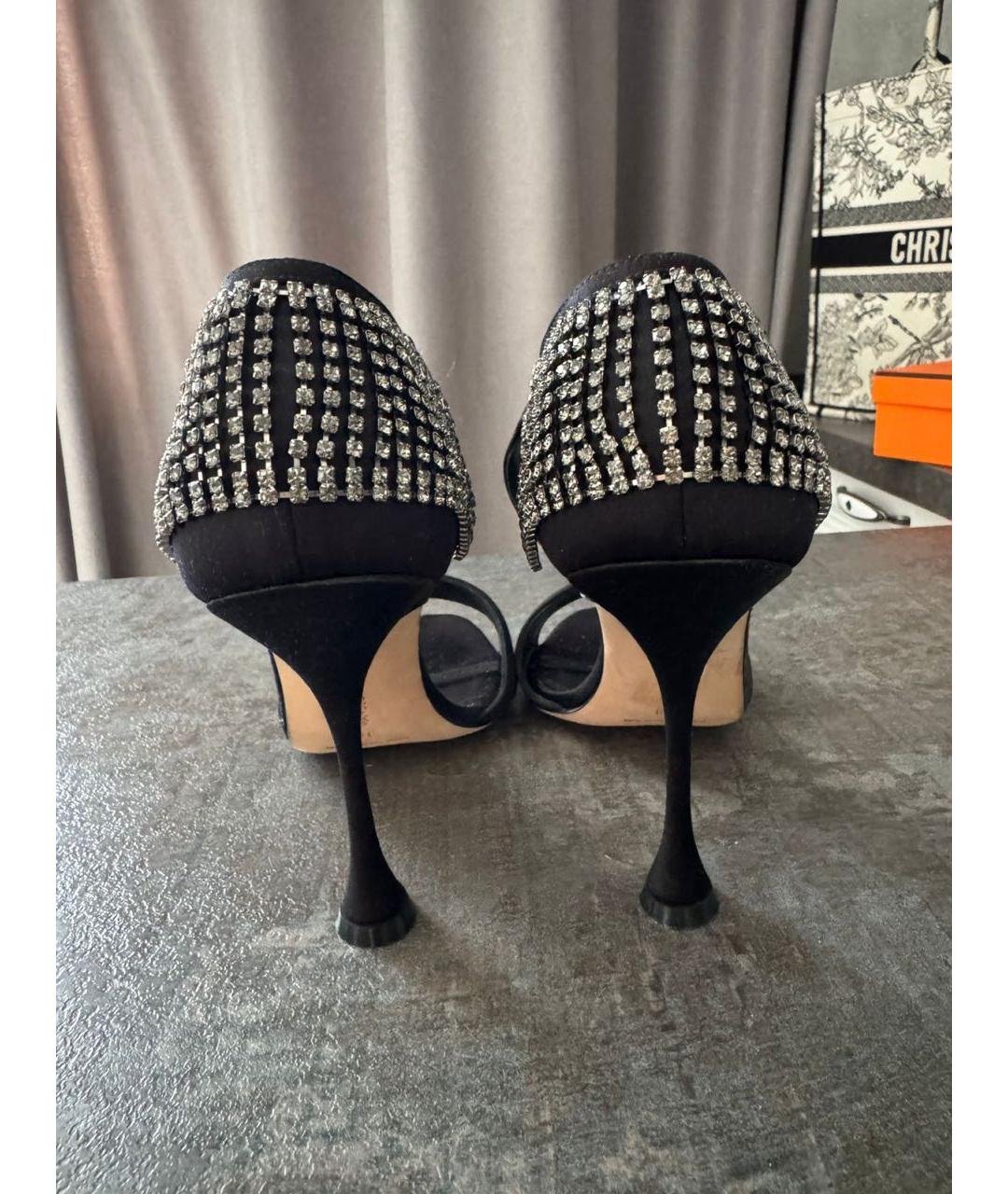 MANOLO BLAHNIK Черные текстильные босоножки, фото 3
