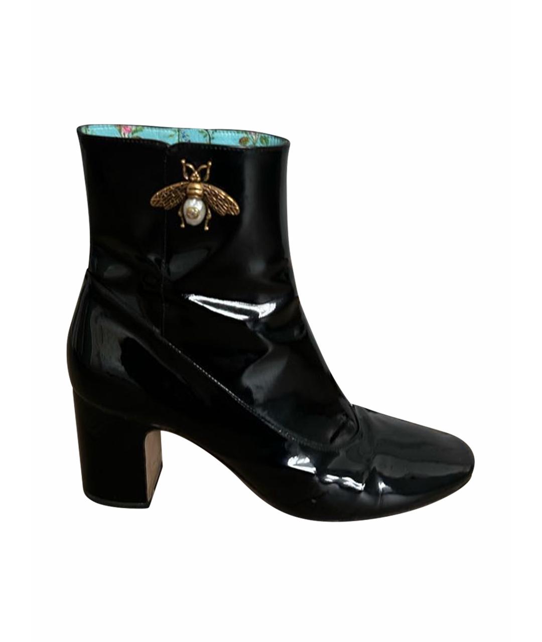 GUCCI Черные полусапоги из лакированной кожи, фото 1