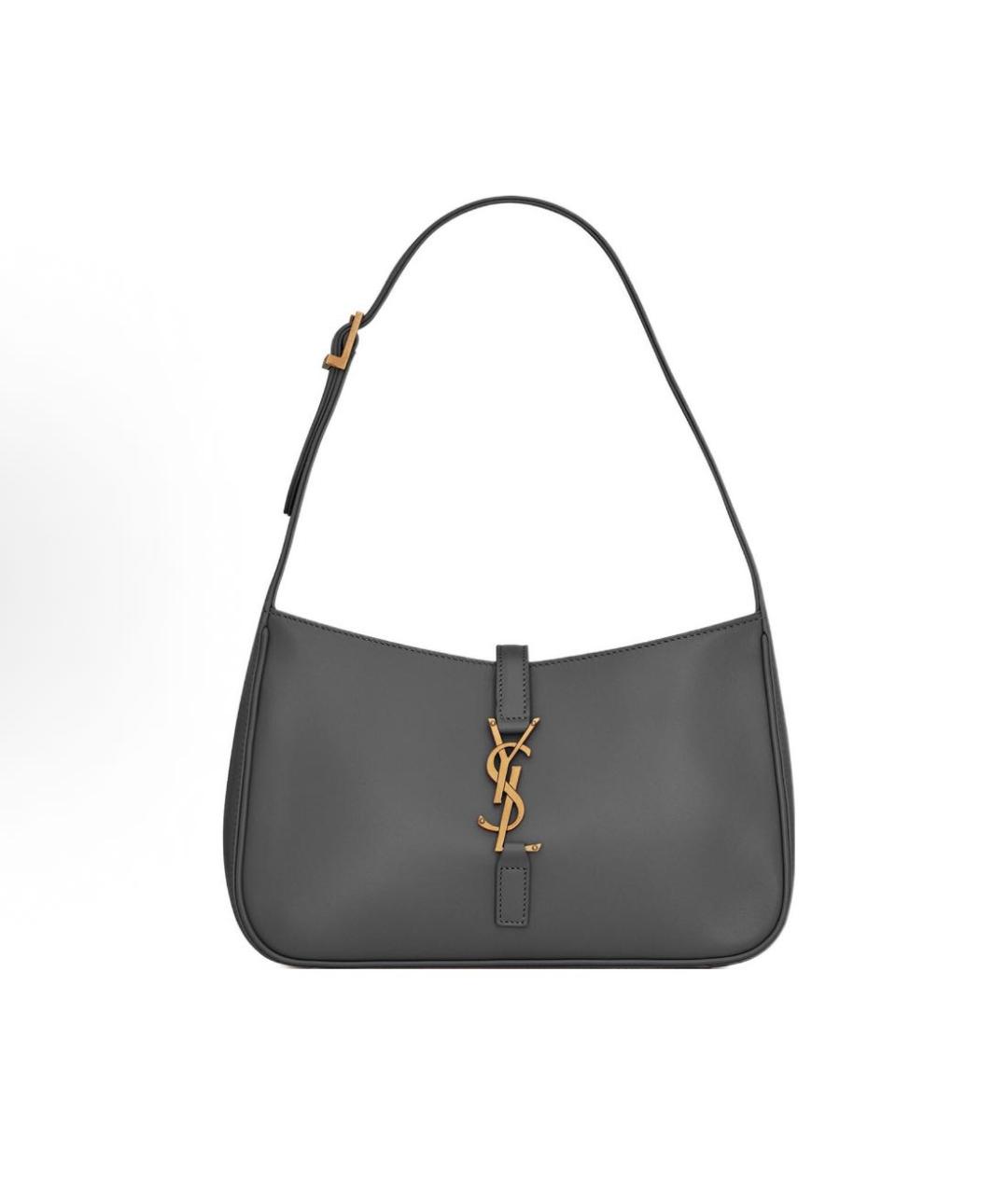 SAINT LAURENT Антрацитовая кожаная сумка с короткими ручками, фото 7