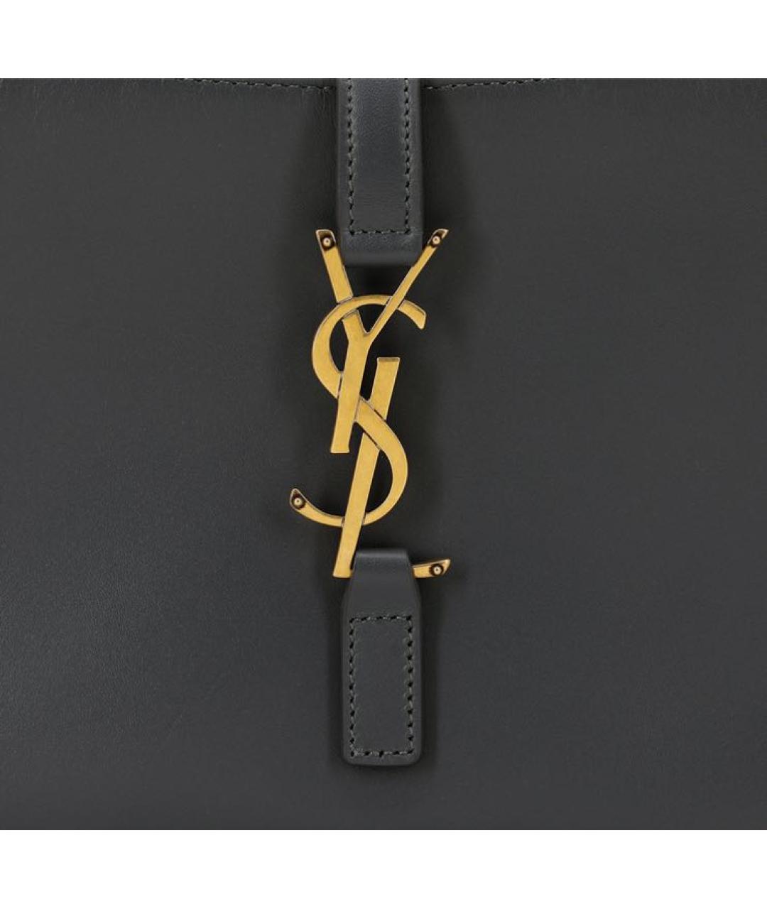 SAINT LAURENT Антрацитовая кожаная сумка с короткими ручками, фото 6