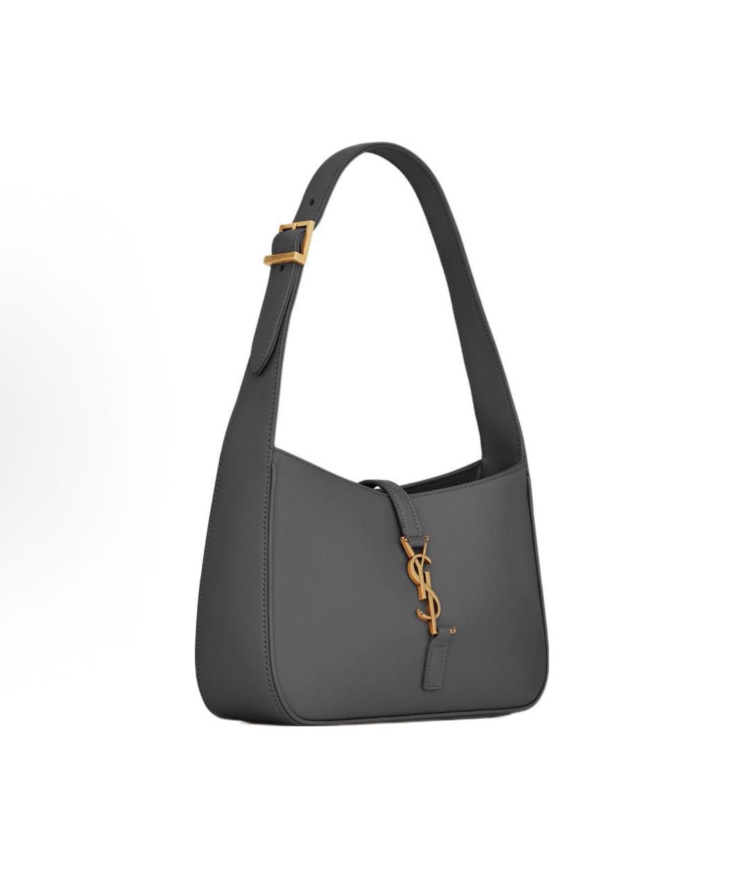 SAINT LAURENT Антрацитовая кожаная сумка с короткими ручками, фото 5